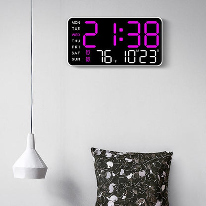 9.5 Inch Large LED Digital Wall Clock Dual Alarm Snooze Desk or Wall Mount - Purple