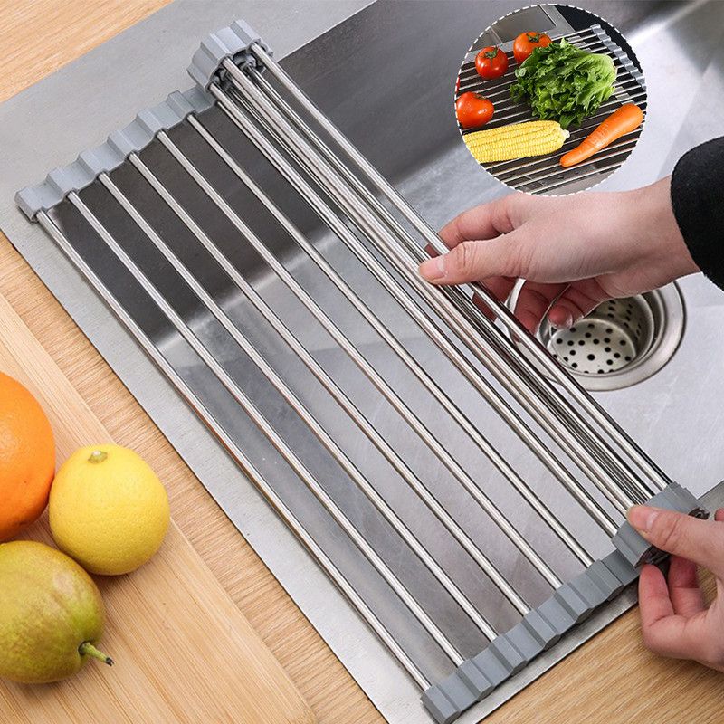Premium Roll-Up Over-The-Sink Stainless Steel Dish Drying Rack