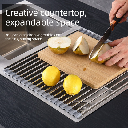 Premium Roll-Up Over-The-Sink Stainless Steel Dish Drying Rack