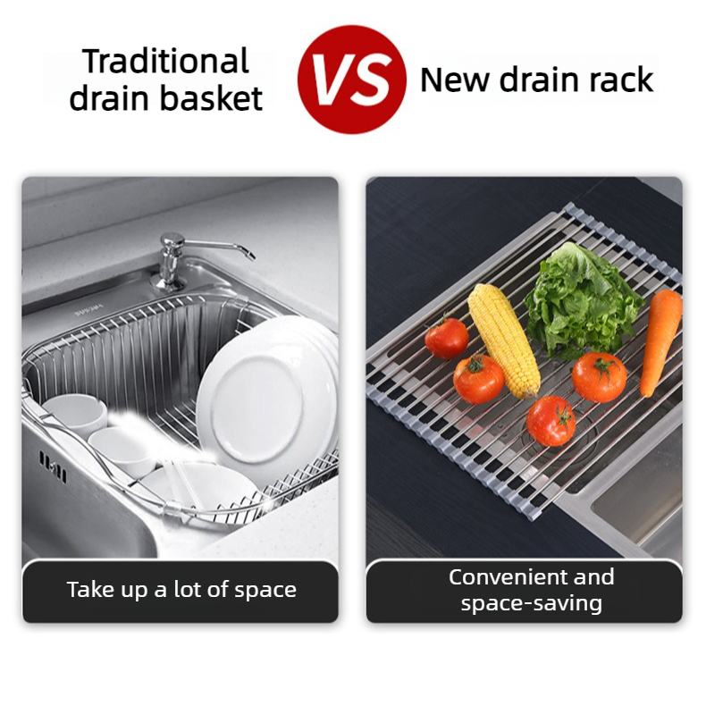 Premium Roll-Up Over-The-Sink Stainless Steel Dish Drying Rack