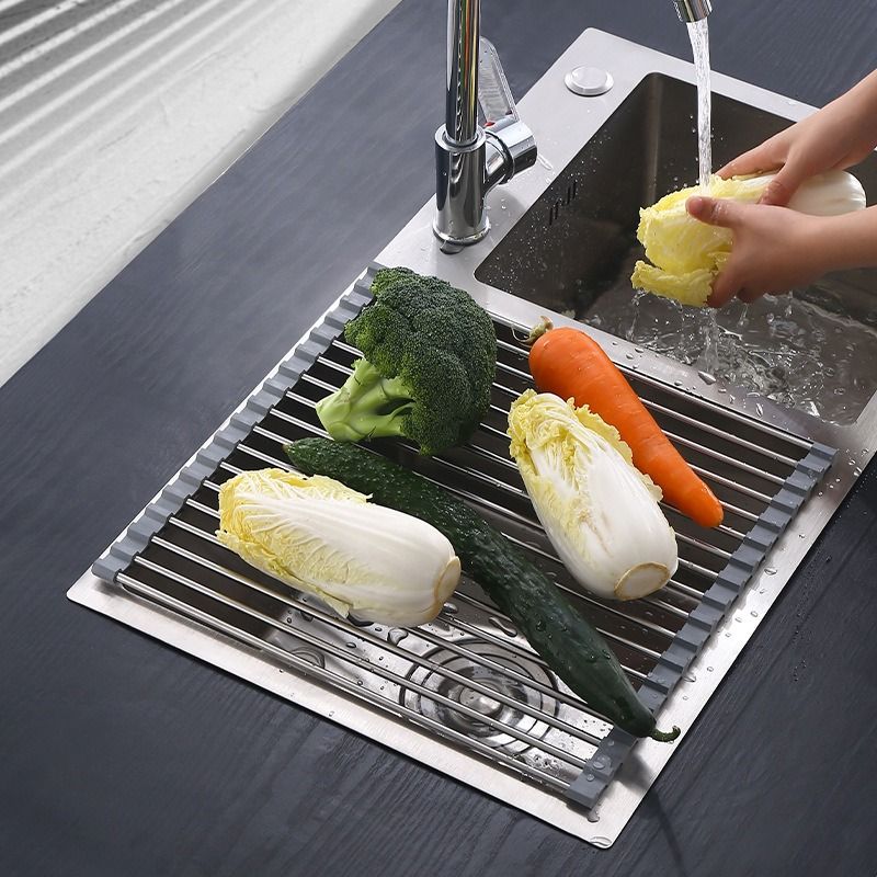 Premium Roll-Up Over-The-Sink Stainless Steel Dish Drying Rack