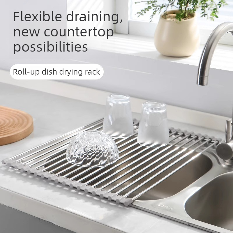 Premium Roll-Up Over-The-Sink Stainless Steel Dish Drying Rack