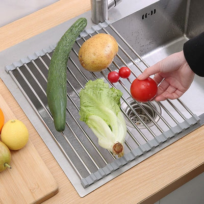 Premium Roll-Up Over-The-Sink Stainless Steel Dish Drying Rack