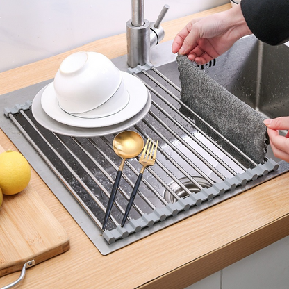 Premium Roll-Up Over-The-Sink Stainless Steel Dish Drying Rack