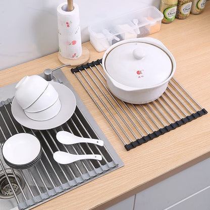 Premium Roll-Up Over-The-Sink Stainless Steel Dish Drying Rack