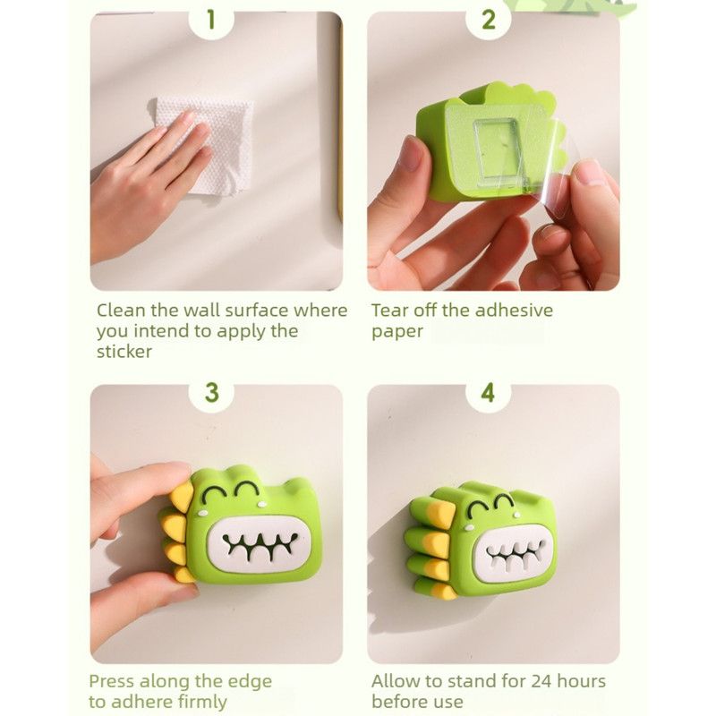 Cartoon Dinosaur No-Drill Wall Mounted Towel Clip