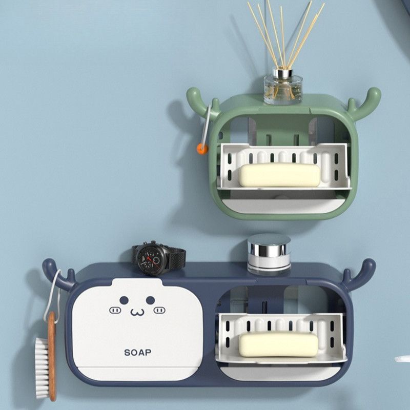Wall-Mounted Antler Soap Dish with Lid & Drainer