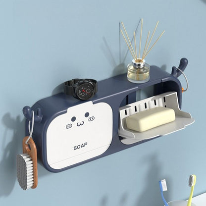 Cute Antler Soap Dish, No-Drill Wall-Mounted Soap Holder with Lid, Drainage Design, Double Compartment - Gray