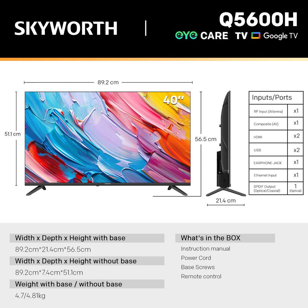 SKYWORTH Q5600H 40-inch Full HD QLED+ Google TV