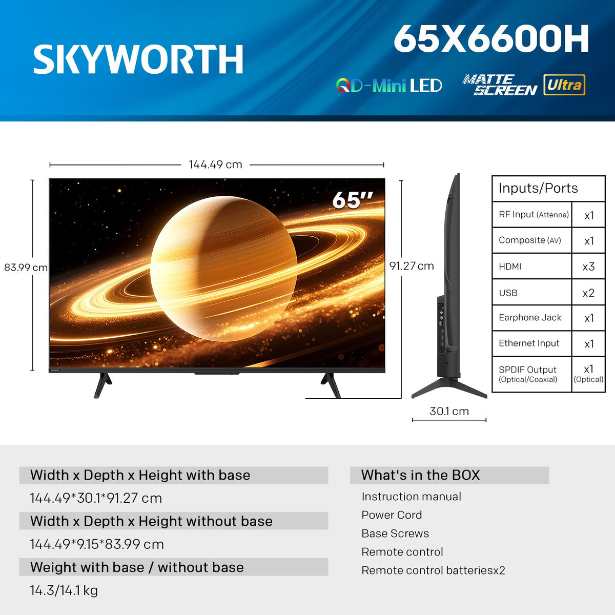 SKYWORTH 65X6600H 65-inch QD-Mini LED 4K Smart TV