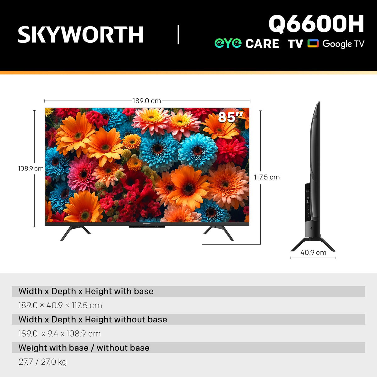 SKYWORTH Q6600H 85-inch 4K QLED+ Google TV