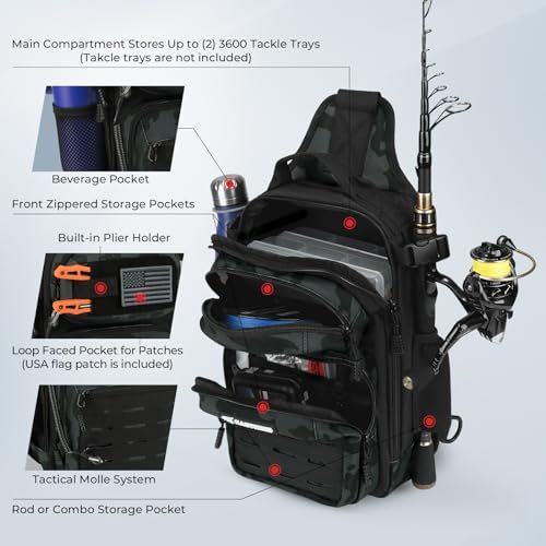 Fishing Sling Bag with Rod Holder - 3 Colours