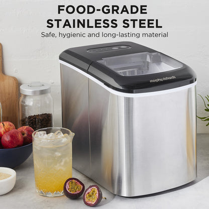 Morphy Richards Ice Maker Stainless Steel 15kg Small Large And Cube 2.1L Tank