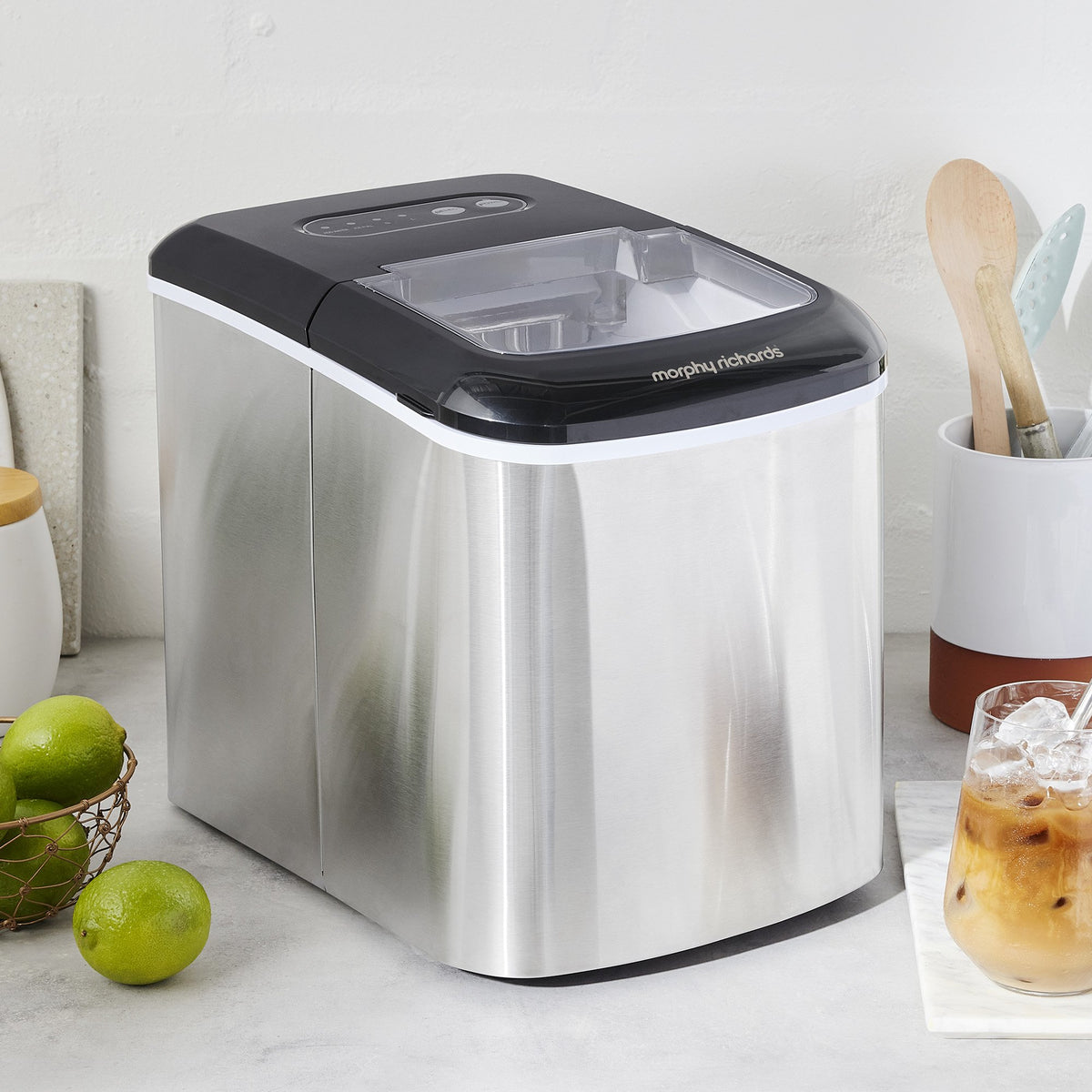 Morphy Richards Ice Maker Stainless Steel 15kg Small Large And Cube 2.1L Tank