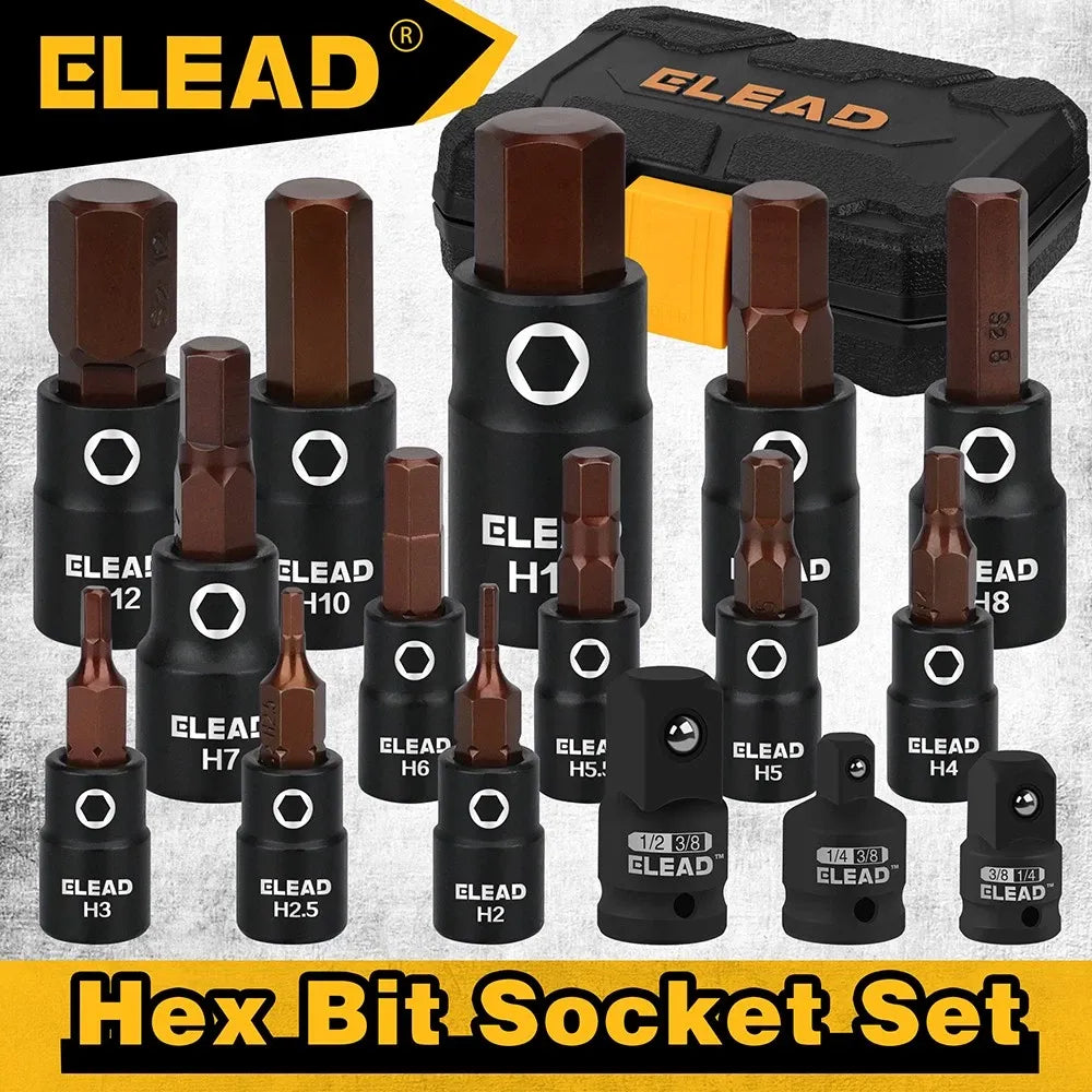 ELEAD 16-Piece Metric Hex Bit Socket Set with Adapters