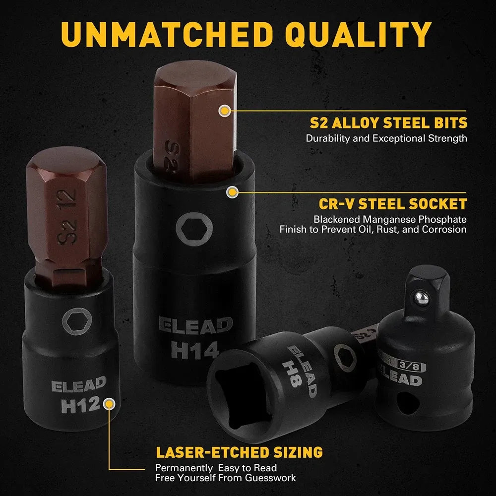ELEAD 16-Piece Metric Hex Bit Socket Set with Adapters
