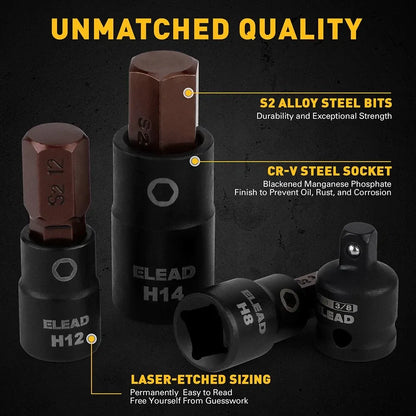 ELEAD 16-Piece Metric Hex Bit Socket Set with Adapters