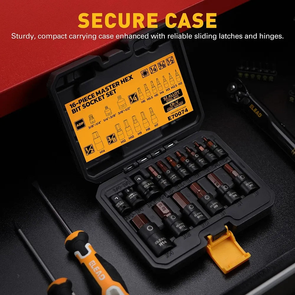 ELEAD 16-Piece Metric Hex Bit Socket Set with Adapters