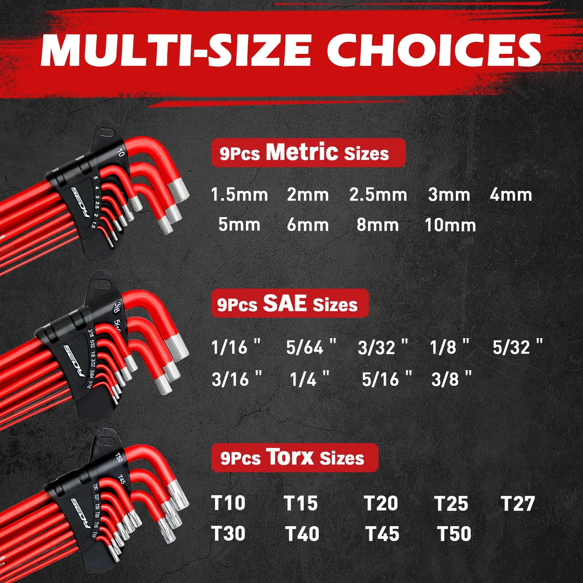 SEDY 30-Piece Hex & Torx Allen Key Set, Metric & SAE