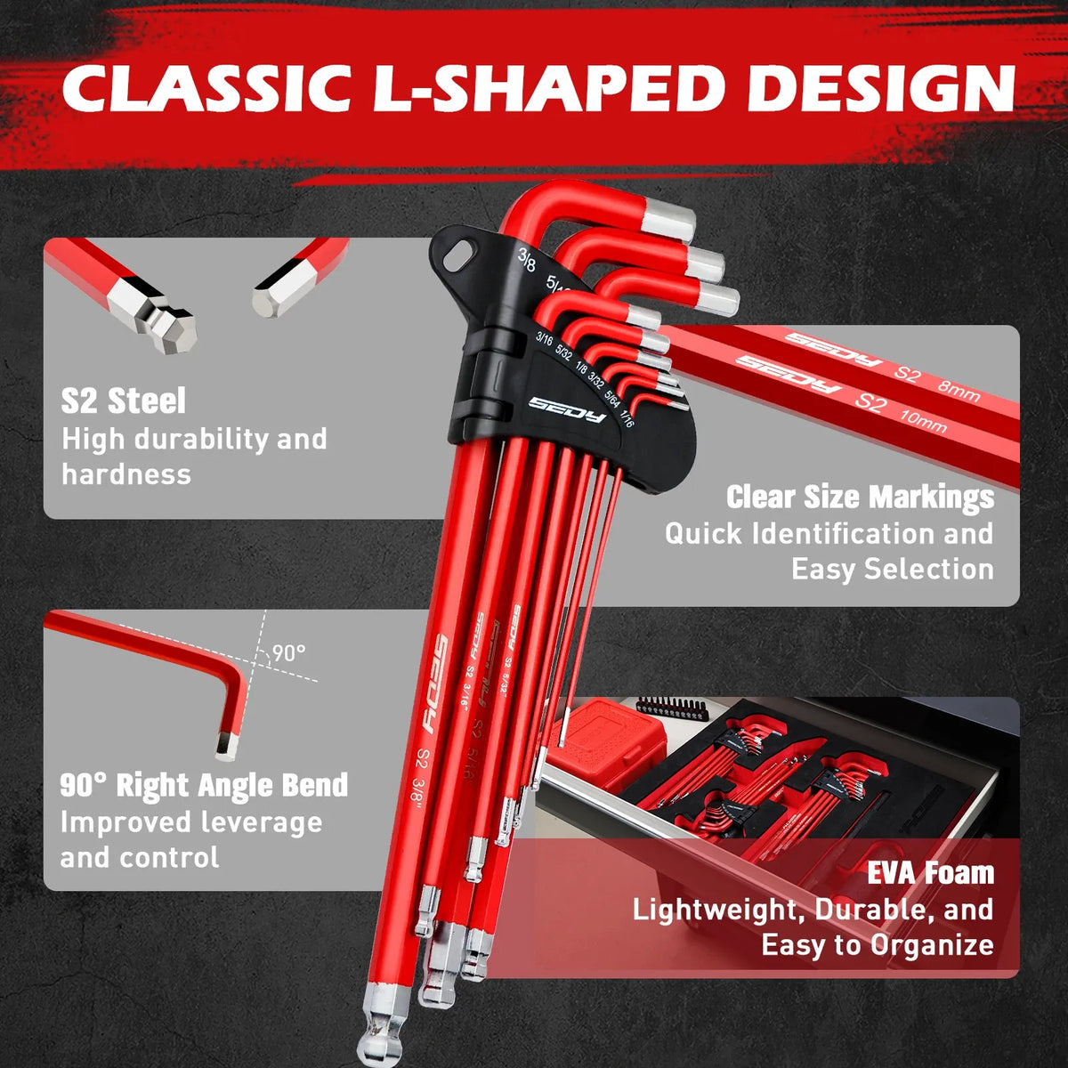 SEDY 30-Piece Hex & Torx Allen Key Set, Metric & SAE