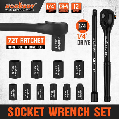 12-Piece 3/8-Inch Metric Socket Set with 72-Tooth Ratchet