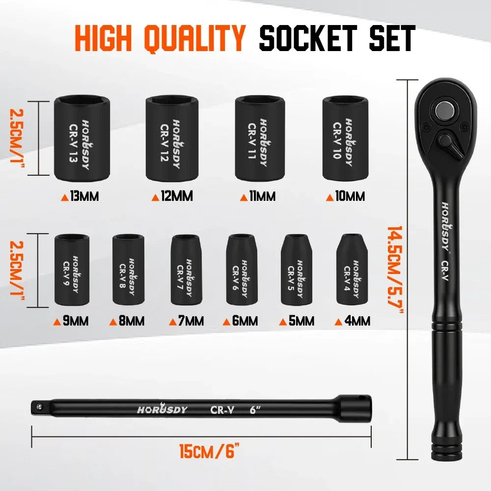 SEDY 12-Piece 1/4-Inch Drive Metric Socket Set with 72-Tooth Ratchet