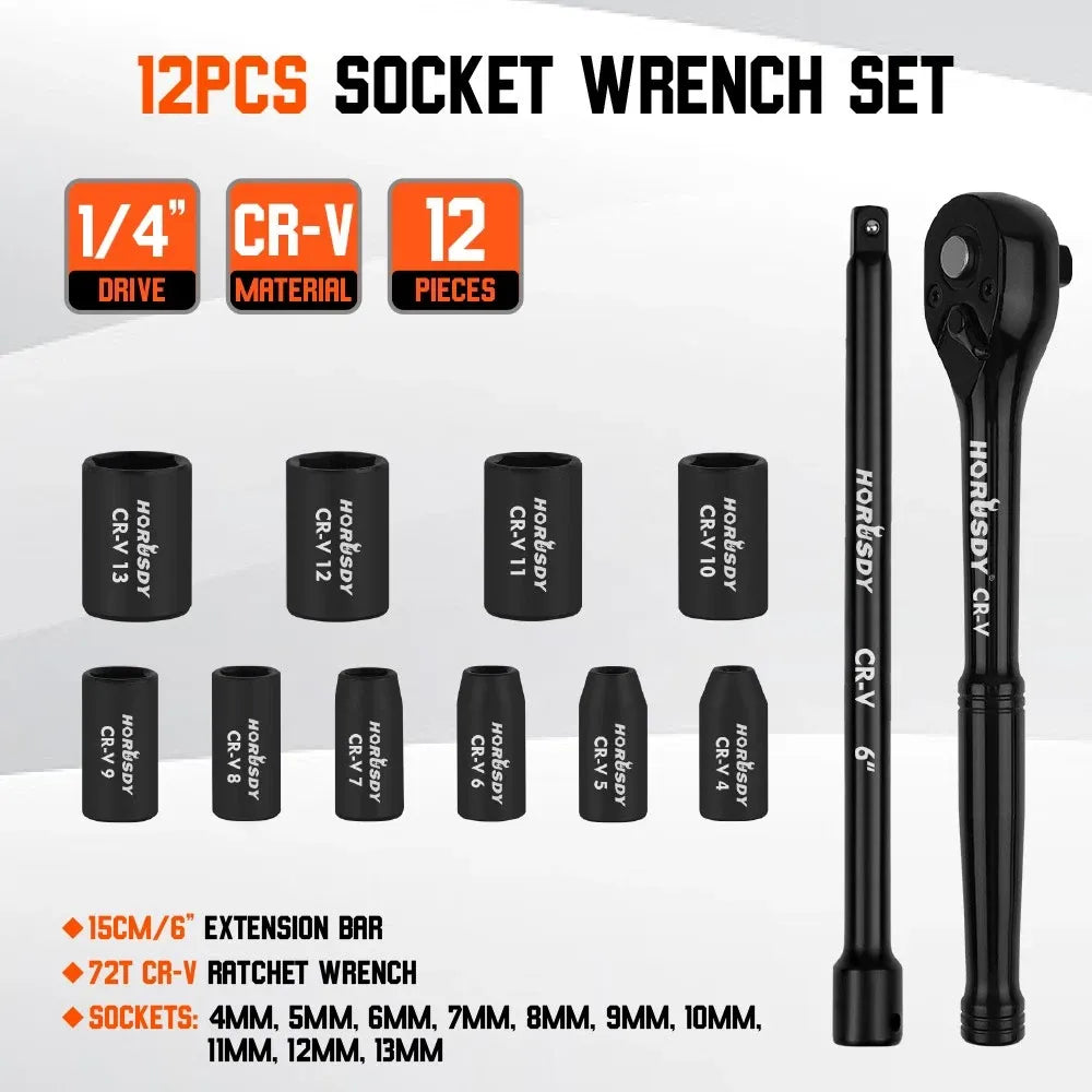 SEDY 12-Piece 1/4-Inch Drive Metric Socket Set with 72-Tooth Ratchet