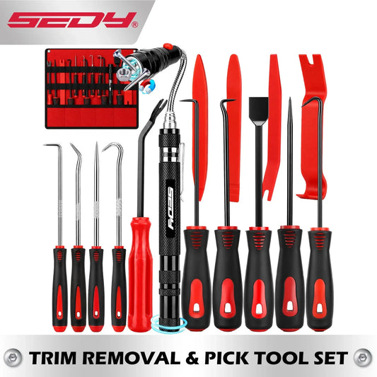 SEDY 15-Piece Auto Trim & Pick Tool Kit with LED Pickup