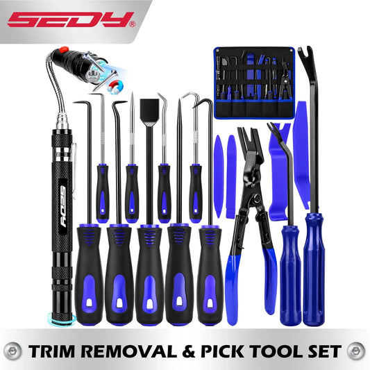 SEDY 18-Piece Auto Trim & Pick Tool Kit with LED Pickup