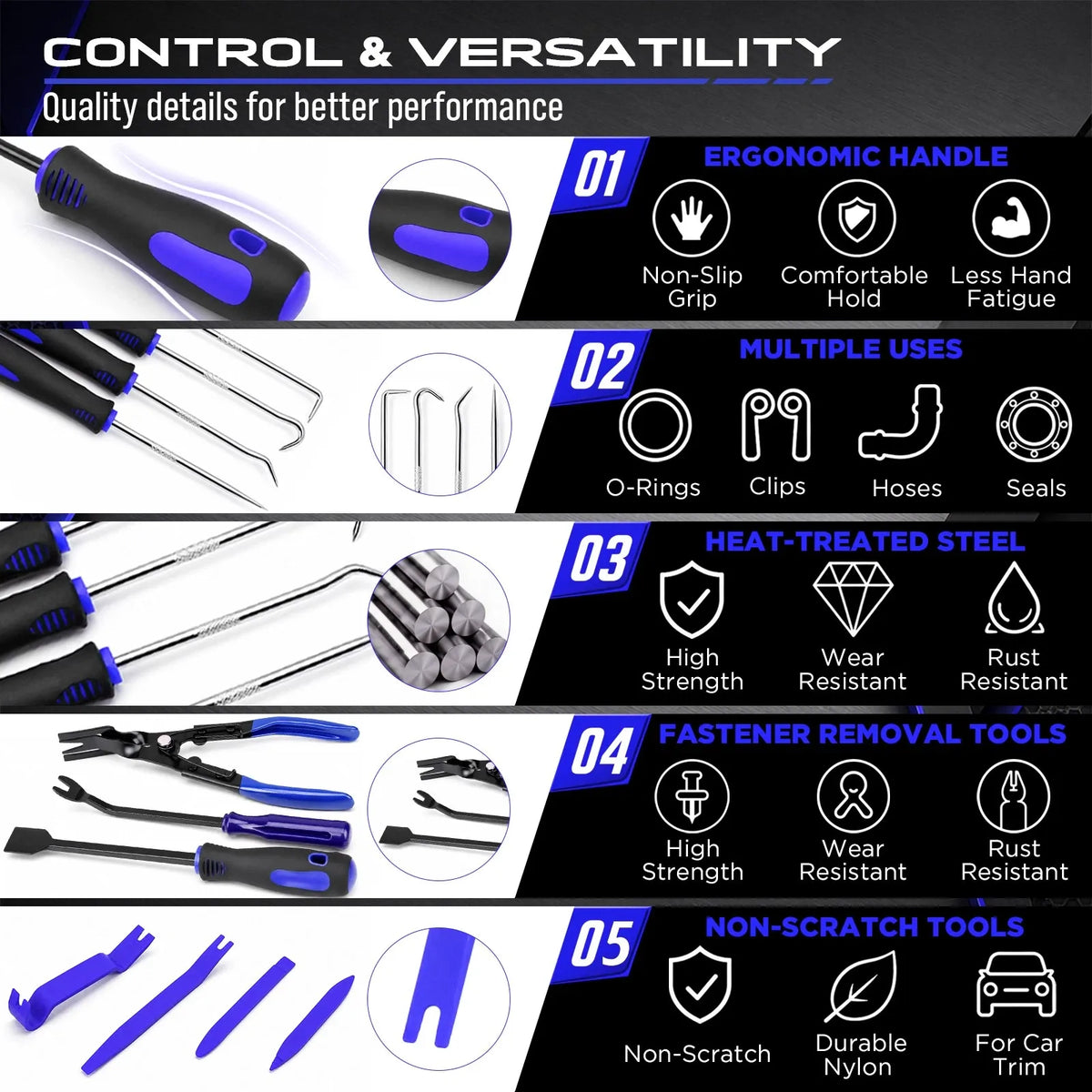 SEDY 18-Piece Auto Trim & Pick Tool Kit with LED Pickup
