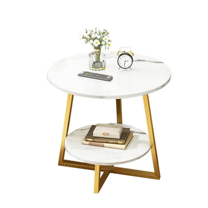White Marble-Effect 2-Tier Round Side Table