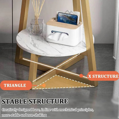 White Marble-Effect 2-Tier Round Side Table