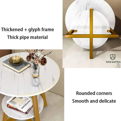 White Marble-Effect 2-Tier Round Side Table