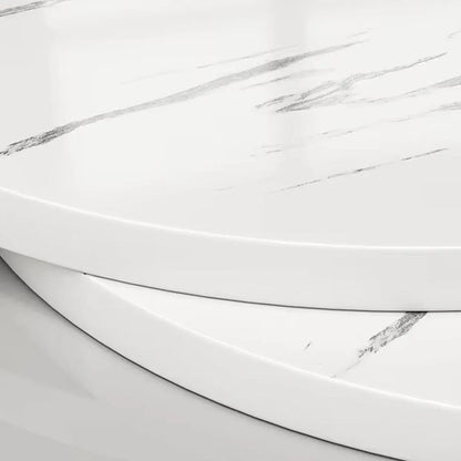 White Marble-Effect 2-Tier Round Side Table