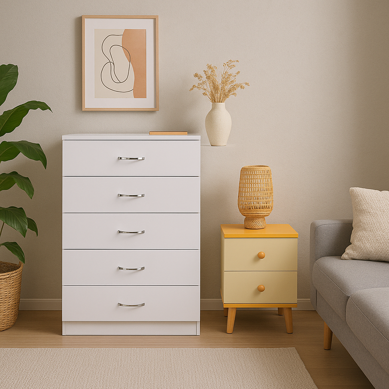 NNECN 5-Drawer Chest with Bedside Table