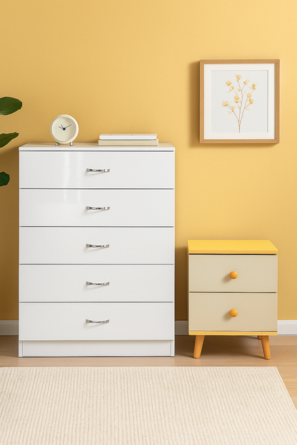NNECN 5-Drawer Chest with Bedside Table