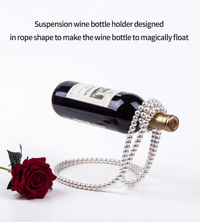 Luxury Floating Pearl Necklace Optical Illusion Wine Bottle Holder