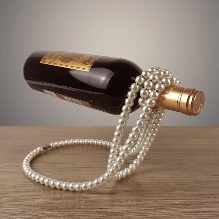Luxury Floating Pearl Necklace Optical Illusion Wine Bottle Holder