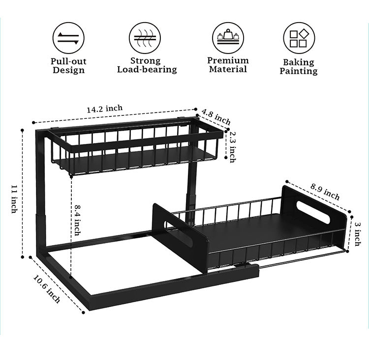 Heavy-Duty 2-Tier L-Shaped Pull-Out Under-Sink Cabinet Organizer
