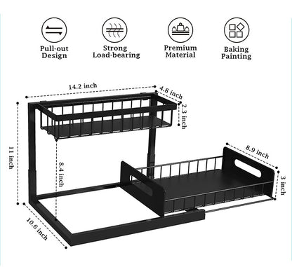 Heavy-Duty 2-Tier L-Shaped Pull-Out Under-Sink Cabinet Organizer