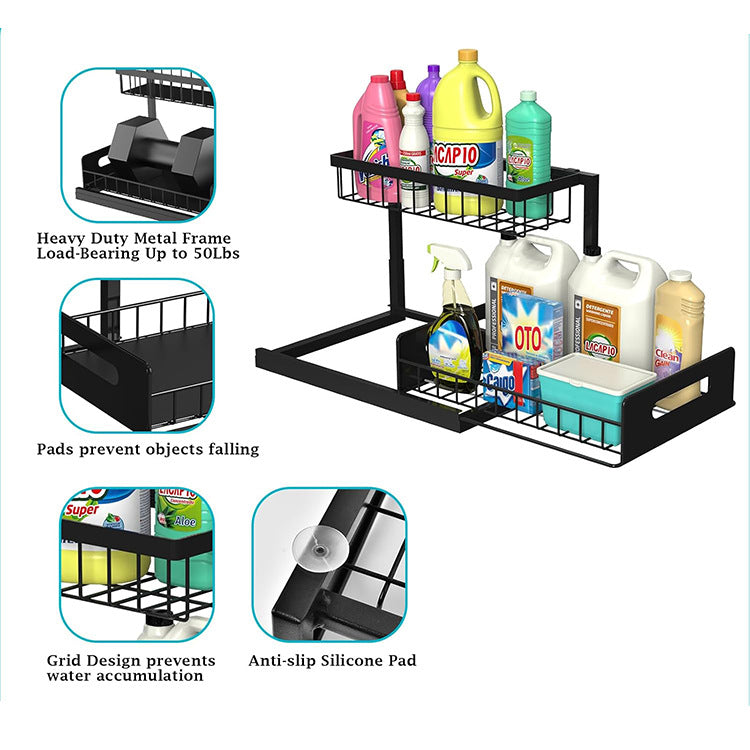 Heavy-Duty 2-Tier L-Shaped Pull-Out Under-Sink Cabinet Organizer