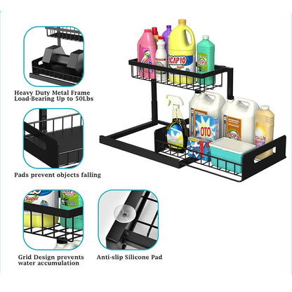 Heavy-Duty 2-Tier L-Shaped Pull-Out Under-Sink Cabinet Organizer