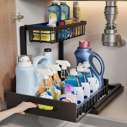 Heavy-Duty 2-Tier L-Shaped Pull-Out Under-Sink Cabinet Organizer