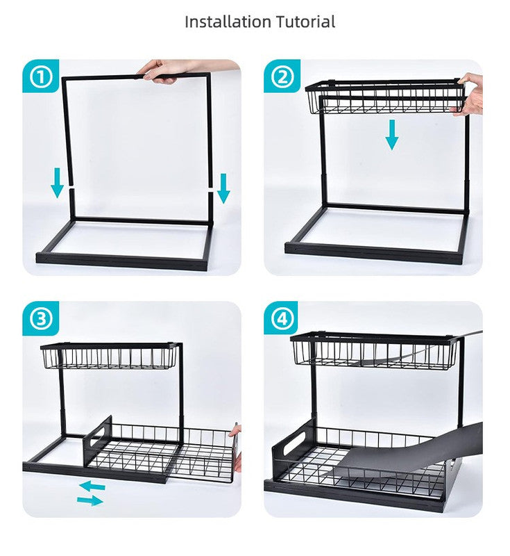 Heavy-Duty 2-Tier L-Shaped Pull-Out Under-Sink Cabinet Organizer
