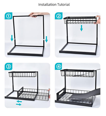 Heavy-Duty 2-Tier L-Shaped Pull-Out Under-Sink Cabinet Organizer