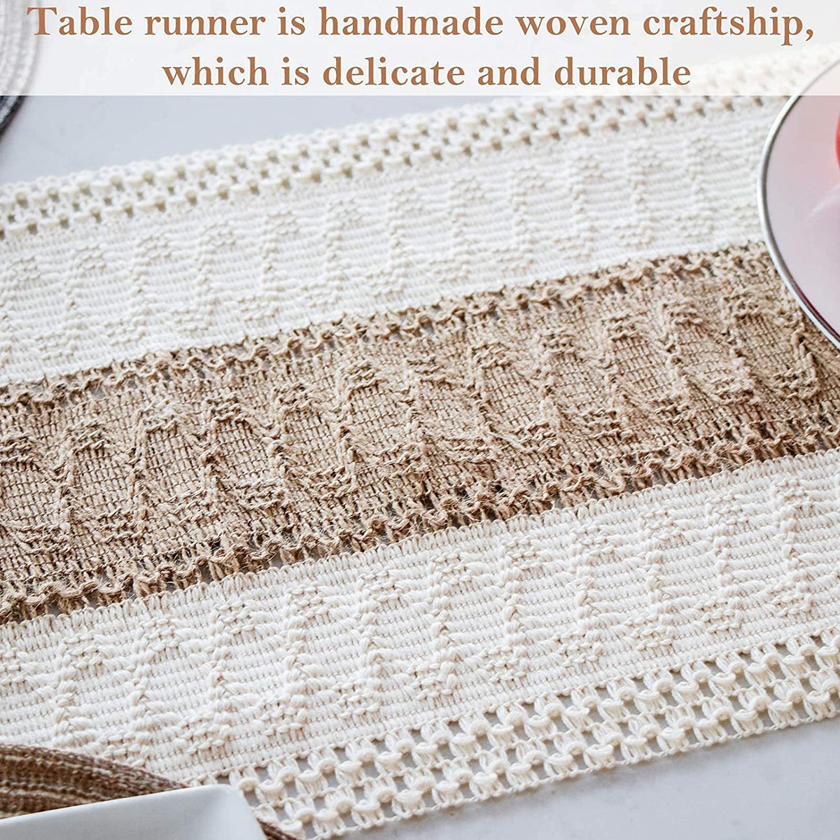 White-Green Bohemian Woven Dining Mat with Tassels(30X50CM) - Wrinkle-Resistant Striped Placemat for Wedding, Holiday & Outdoor Party