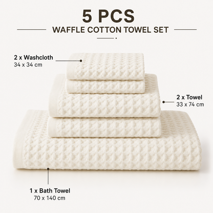 Luxury 5-Piece Waffle Weave 100% Cotton Quick-Dry Towel Set