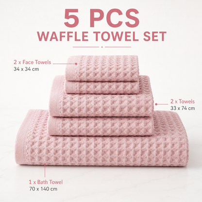 Luxury 5-Piece Waffle Weave 100% Cotton Quick-Dry Towel Set