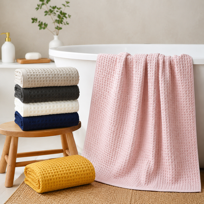 Luxury 5-Piece Waffle Weave 100% Cotton Quick-Dry Towel Set