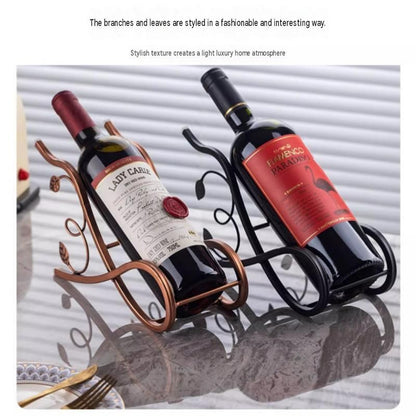Rose gold Artistic Leaf Design Decorative Iron Wine Rack - Elegant Leaf Design Countertop Wine Bottle Holder, Stable Metal Wine Stand for Dining Table Kitchen Bar, Rust Resistant Home Decor Gift